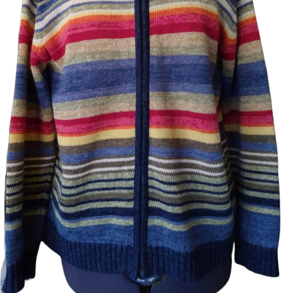 Classic Elements multi-color striped knit sweater, zipper closure. LP (14/16) - Picture 2 of 6